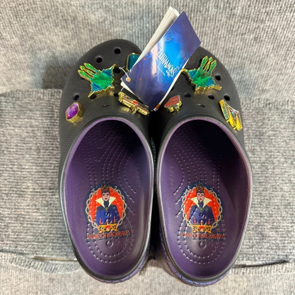 NWT Crocs Disney Snow White Evil Queen Siren Black Purple Platform 209827-001